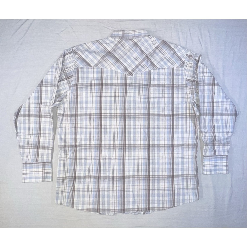 Wrangler Wrancher Shirt Mens 2X Blue Plaid Pearl Snap Chest Pockets Western‎ - Picture 9 of 9